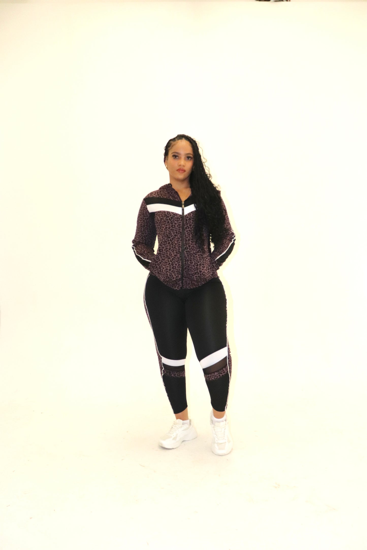 3 Piece Leopard Print Matching Workout Sets in Purple - Ravi-bySteph