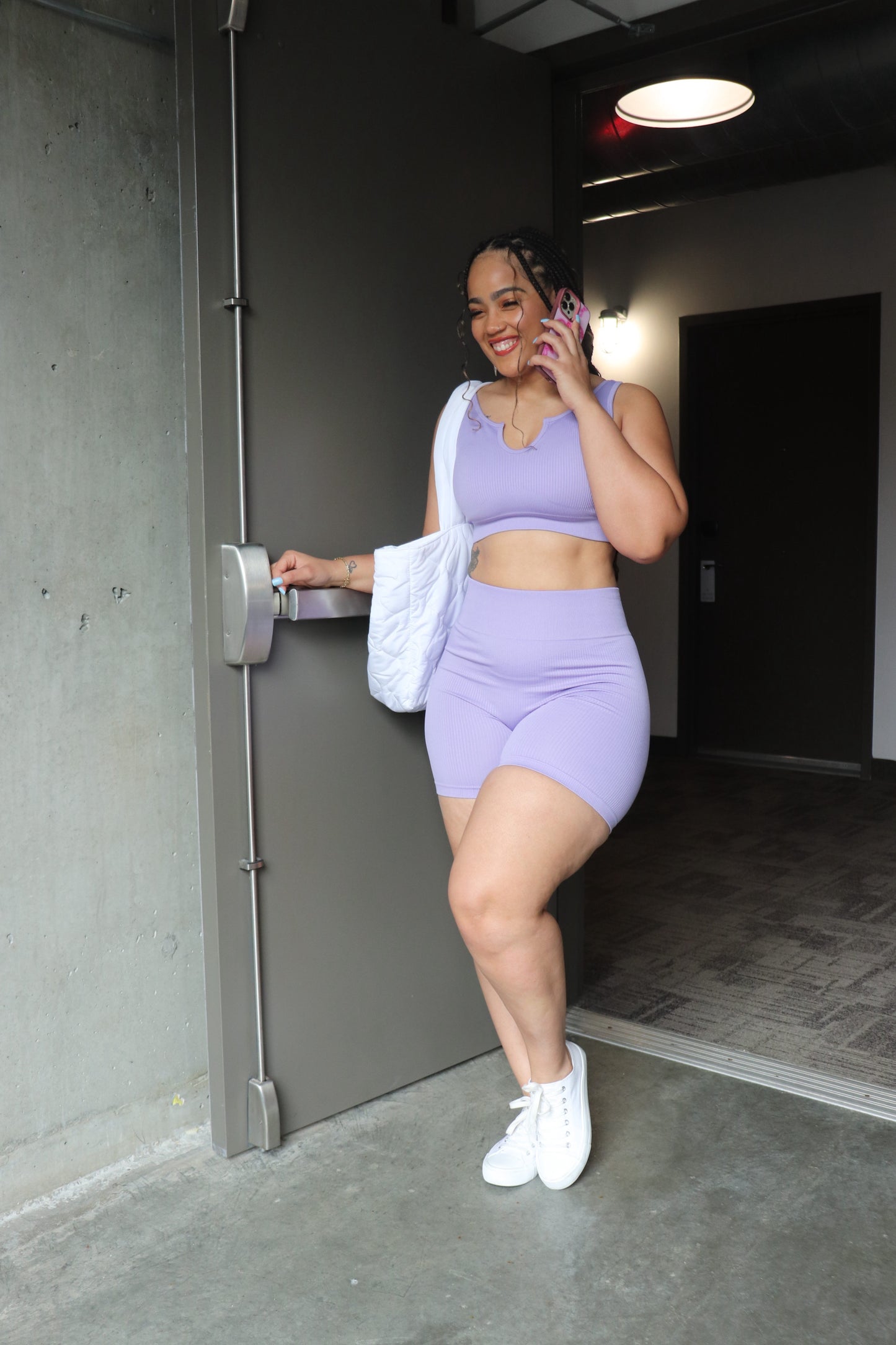 2 Piece Set Women's Biker Short Set in Lavender - Ravi-bySteph