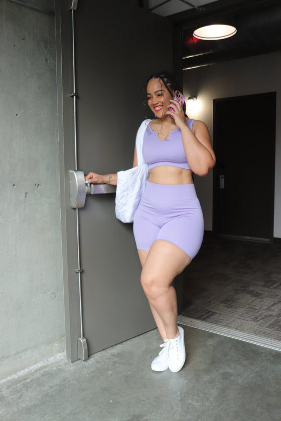 2 Piece Set Women's Biker Short Set in Lavender